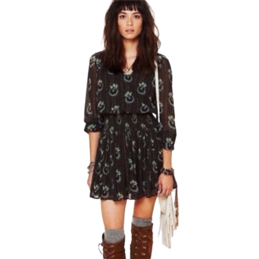 🌟 HOST PICK 🌟 Free People Wild Horses Black Semi-Sheer Smocked Dress- Sm…